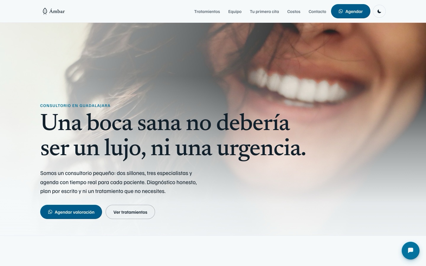 Portada del sitio de muestra de Ámbar Odontología
